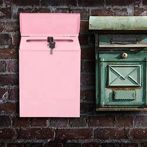 Wall-Mounted Mailbox Lockable Mailbox Wall Collection Box Pink 2