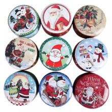 1Pcs Christmas Tin Can Candy Box Cookie Jar Santa Snowman Gift Storage Box