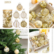 25Pcs Golden 2.36" Clear Christmas Ball Ornaments, Shatterproof Xmas Tree Decorations for Holiday, Wedding, Party (Compatible with Christmas Tree)