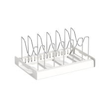 Organizador de ollas expandible YOBOLK para armario, con compartimento ajustable, compatible con utensilios de cocina, sartenes y sartenes.