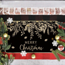 Sm: )e Felpudo de Navidad con muérdago y acebo negro, decoración navideña de invierno para el hogar, felpudo de perfil bajo para interiores y