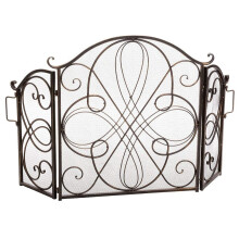 Wrought Iron Fireplace Screen 3 Panel Foldable Spark Guard with Handles for Pet and Baby Safety