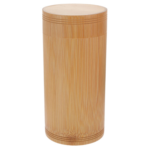 Recipiente hermético de bambu para armazenar chá e grãos de café em viagens.
