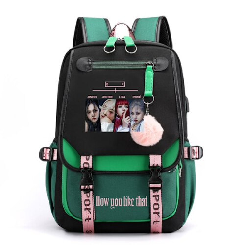 BLACKPINK Σακίδιο Σχολικής Χρήσης Μαύρο με πράσινο κοριτσάκι νέο