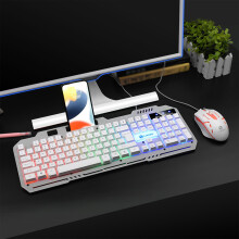 T25 Game Luminous 104-Key Wired Mechanical Keyboard & Mouse Set with Metal Panel, Mobile Phone Bracket, E-sports Gaming Combo – Compatible with PC