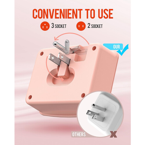 2 τεμάχια Cruise Power Strip, πτυσσόμενο ροζ αντι-υπερτασικό με πρίζες USB C, 3.4A Total, πρίζα 1