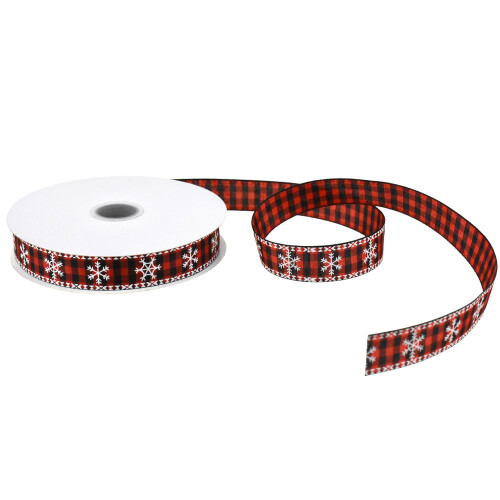 Κορδέλα Homeford Χριστουγεννιάτικη με σχέδιο Buffalo Plaid Snowflakes, 5/8 ίντσας, 10 γιάρδων, 2