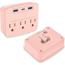 2 PC Cruise Power Strip Foldable Pink Non Surge Protector with USB C Outlets 3.4A Total, Multi Plug Wall Socket, Cruise