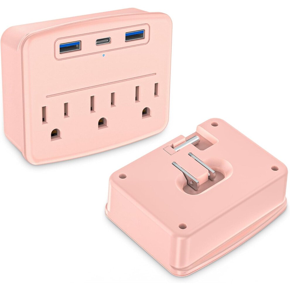 2 Pc Cruise Power Strip Foldable Pink Non Surge Protector With Usb C Outlets 3.4A Total, Multi Plug Wall Socket, Cruise 9425574708427