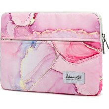 Laptophoes met roze marmerpatroon, geschikt voor 14 inch laptops.