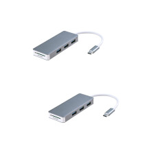 2 unidades 5 en 1, concentrador USB 3.0 individual con 3 puertos USB tipo C 3.0, interfaz micro, compatible con Windows (gris).