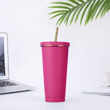 Uclet Glass&Bottle dvouvrstvý nerezový přenosný izolační kelímek s okrajem, kreativní brčko, odolný nátěr, 500 ml
