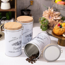 Bocaux de cuisine Miayilima avec couvercles hermétiques, style campagnard, en métal, pour café, sucre, thé, lot de 3, blancs