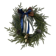 Guirlanda de Natal com Laço, Decoração Rústica, Enfeite de Porta de Natal, Guirlanda Decorativa para Festa, Guirlanda de Natal para Janela,
