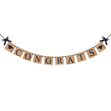 Gefeliciteerd! Banner/Fotorekwisiet van kraftpapier, perfecte vierkante decoratie voor afstudeerfeest, 3 meter (zwart en bruin)