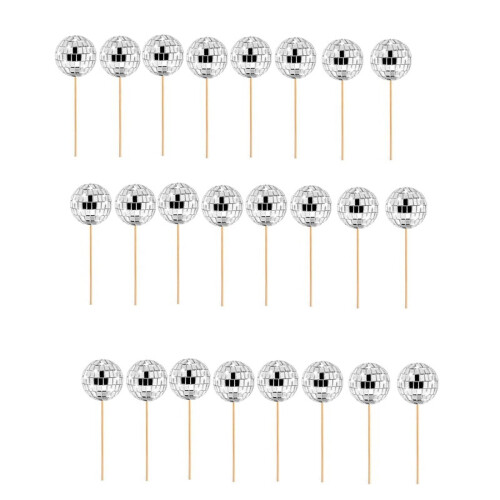 24 st Disco Ball Cupcake Toppers Picks silver