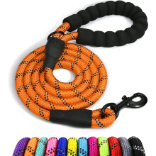 Rope Dog Leash 4 FT with Comfortable Padded Handle, Highly Reflective Threads Dog Leash for Large Dogs, 1/2 inch, Orange