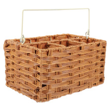 Panier de rangement pour couverts, tiroir, accessoires de cuisine, organisateur en rotin tressé, plateau de service en bois, porte-ustensiles,