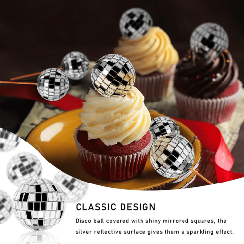24 stuks discobal cupcake toppers zilver 2