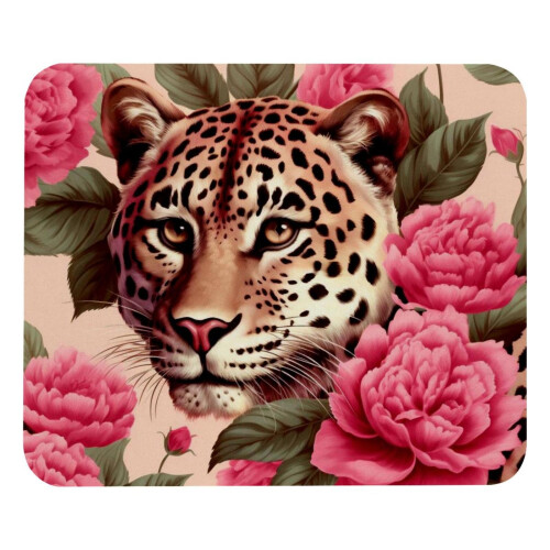 Mousepad quadrado com base de borracha antiderrapante para computador e notebook - Estampa de rosas e leopardo