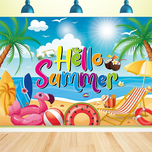 Φόντο Hello Summer 84x60 ίντσες | Φόντο για πάρτι στην πισίνα σε χαβανέζικη ατμόσφαιρα, 1