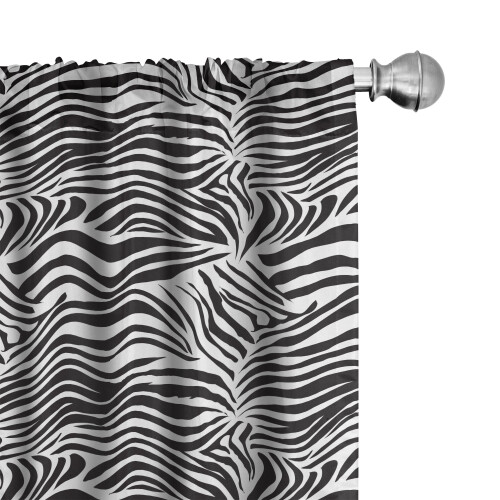 Ambesonne Sort Hvid 4-Panel Gardiner, Vilde Zebra Linjer, 136x235 cm, Sort Hvid
