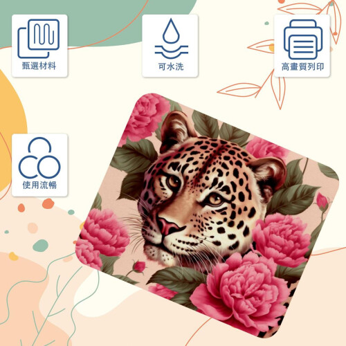Mousepad quadrado com base de borracha antiderrapante para computador e notebook - Estampa de rosas e leopardo 2