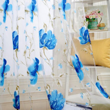 Cailmei Voile Nettinggardiner Ensfarget Blomsterprint Til Dørnett Blå 4Cm