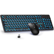 Keyboard and Mouse with Power Display, Blacklit Rechargeable Full Sized Silent Light Up Gaming
