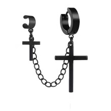 Welling 1Pc Punk Hip Hop Metal Chain Ear Cuff Creative Cross Tassel Men Earring Jewelry Accessories