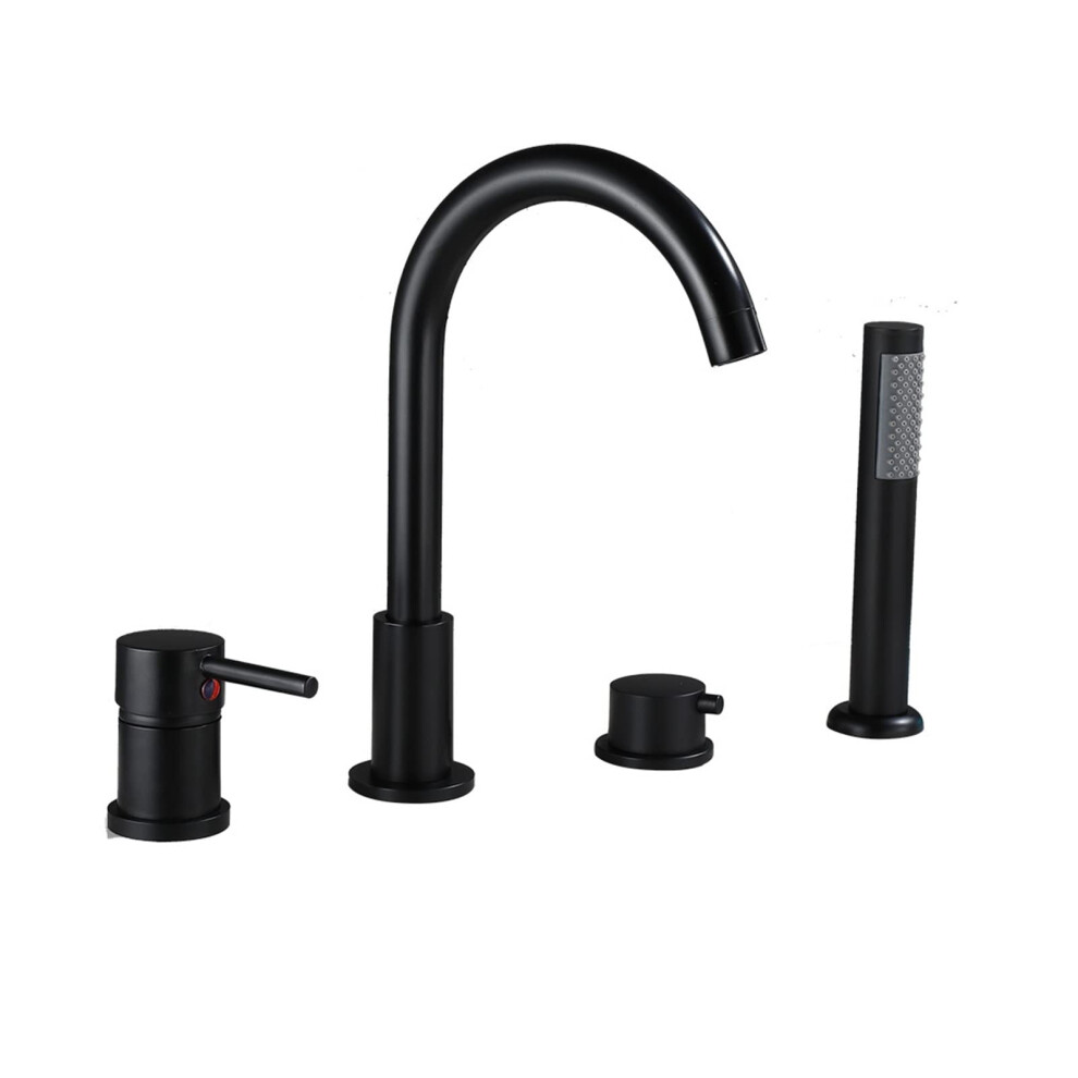4Pcs Black Bathroom Bathtub Faucet Set Dual Handle Deck Mounted Mixer Tap With Handheld Shower For Hot And Cold Water 9113335993662