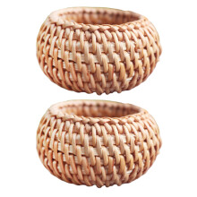 Lot de 2 bols en rotin tressés à la main, porte-bonbons, porte-fruits, récipient pour pain et chips, décoration de style champêtre.