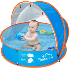 Peradix 3-in-1 Kids & Pets Paddling Pool, Pop-Up Wading Tent with UV Sunshade, Basketball Hoop, Portable for Indoor Outdoor Use