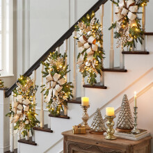 Guirlanda de Natal Hadanceo com Frutas Vermelhas, Enfeite de Natal para Escada com Luzes LED, Decoração de Natal para Pendurar na Porta de Entrada