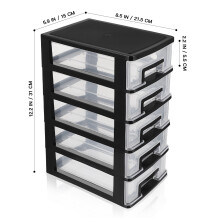 Ueetek 5-Layer Storage Cabinet, Plastic Drawer Closet Organizer, Portable Dustproof Case for Sundries (Black & Transparent)