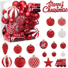 WhizMax 65 boules de Noël incassables rouges et blanches, décorations à suspendre