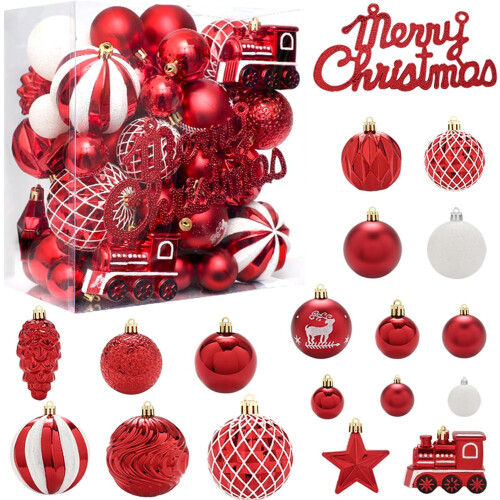 WhizMax 65 boules de Noël incassables rouges et blanches, décorations à suspendre