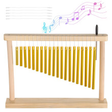 20Note Wind Chime with Stable Rubberwood Base, Wooden Desktop Percussion Instrument with Mallet