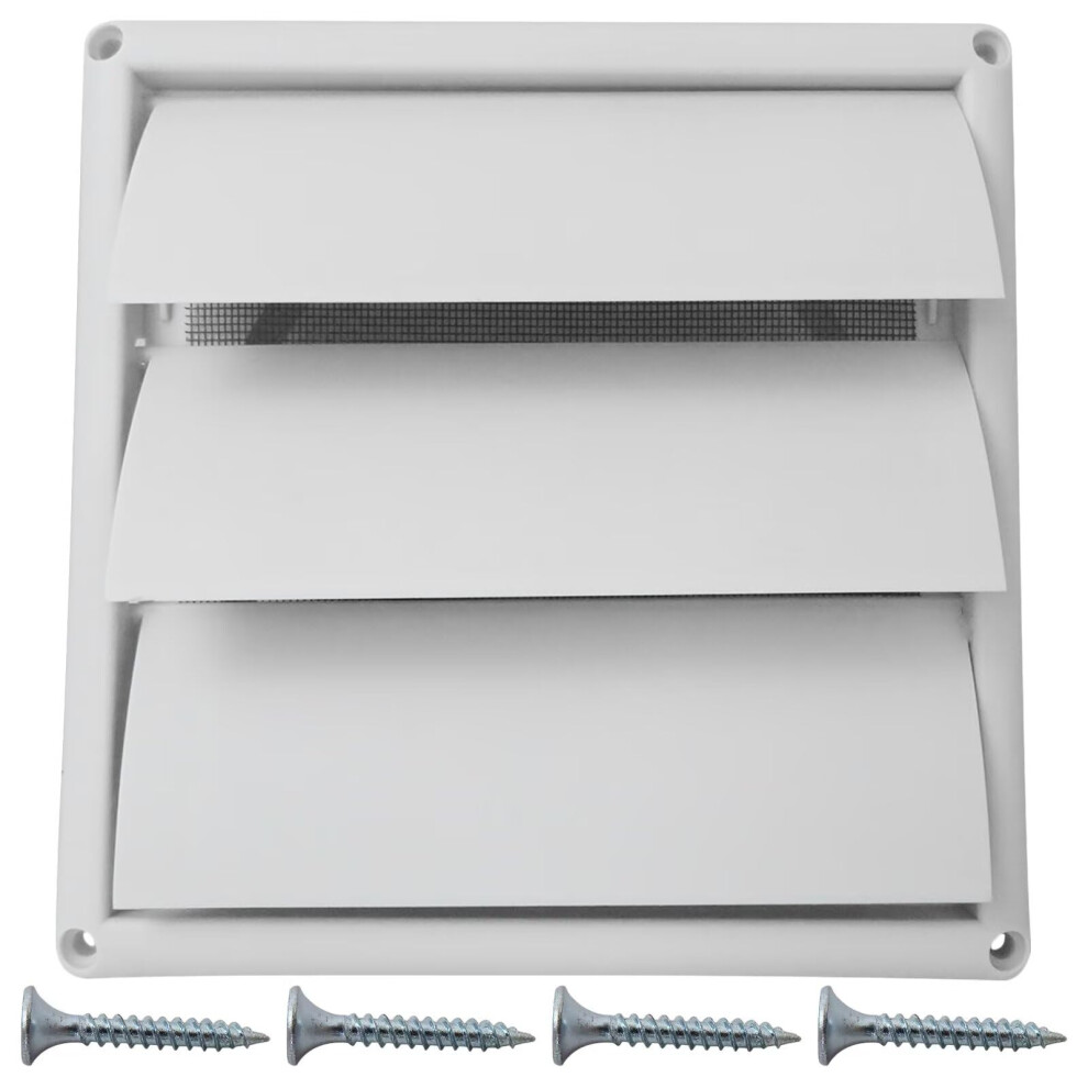 6 Inch White Louvered Dryer Vent Cover With Screen, Weatherproof Outdoor Wall Cap For Duct 9113335007130