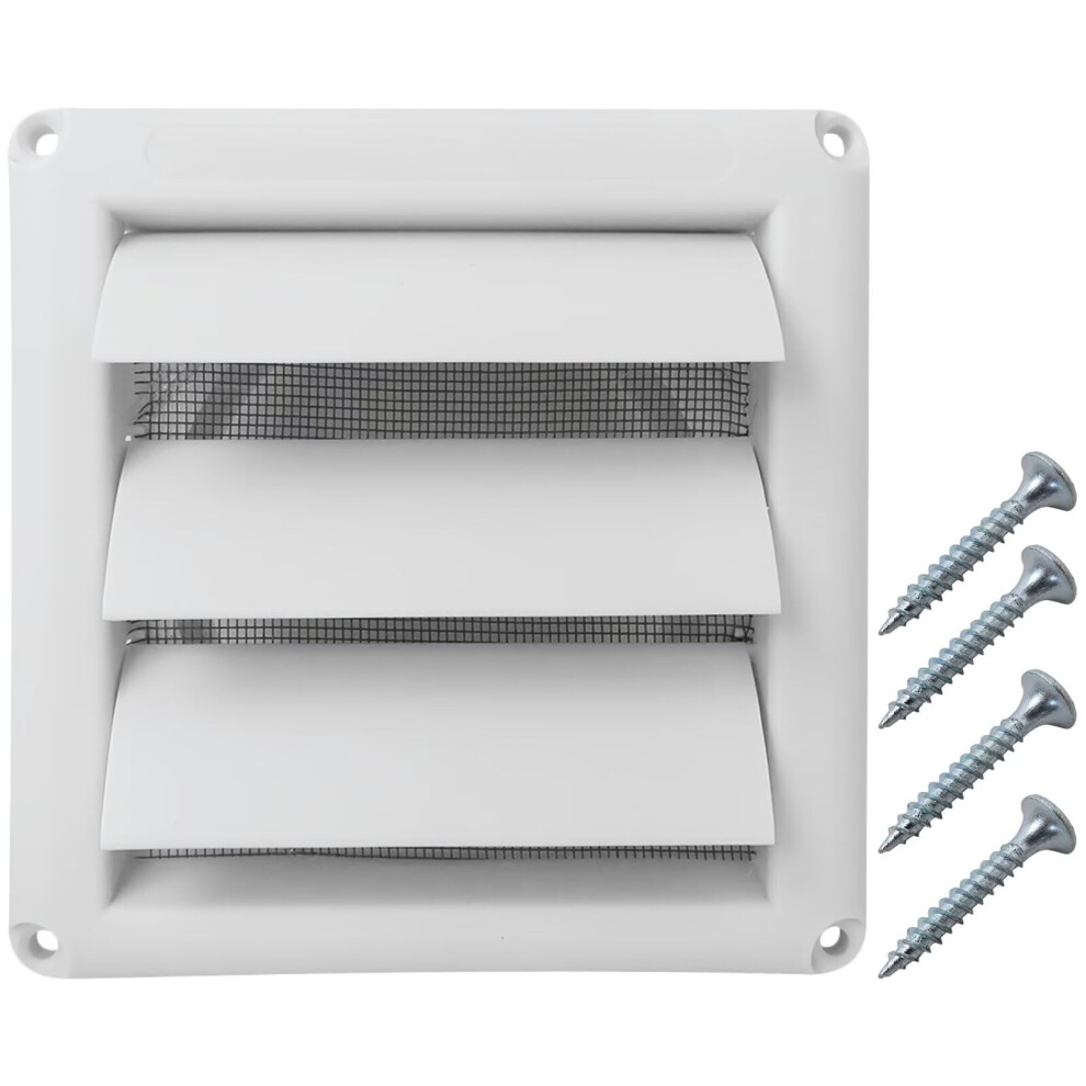 4 Inch Louvered Exterior Dryer Vent Cover White, Weatherproof With Pest Guard And Easy Install 9053599390787