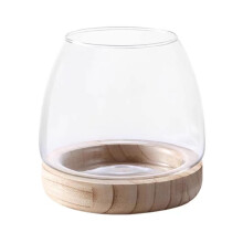 Clear Glass Fish Bowl Vase with Wooden Stand for Hydroponic Plants Table Centerpiece XL White