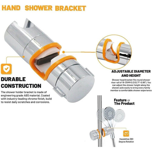 Adjustable Shower Head Holder for Slide Bar, 360 Rotating Universal Bracket Replacement 1825mm Chrome 2