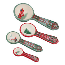 Holiday Time 4-teiliges Messlöffel-Set aus kariertem, glasiertem Steingut, mehrfarbig