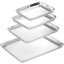 Tutuviw Stainless Steel Sheet Pan Baking Sheet Set of 4 Sheet Baking Pans Stainless Steel Bakeware Non Toxic & Healthy, Mirror Finish & Rust Free