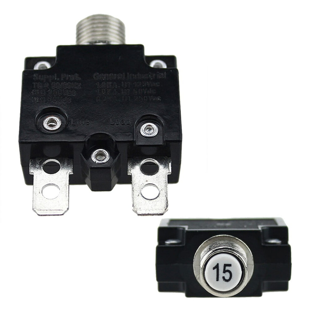 Breaker Thermal Circuit Push-To-Reset Industrial Motorhome Overcurrent Protection Panel Mounting 15 Amp Ac Dc 15A 9395123823362