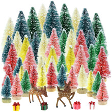 Kunstmatige mini-kerstboompjes, 40 stuks flessenborstelkerstboompjes, kleine sisalboompjes met houten voetjes voor kerstdecoratie