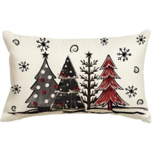 Funda de almohada rústica de lino de 30,48 x 50,8 cm, cojín navideño con árboles de Navidad y copos de nieve – 24 días de adornos