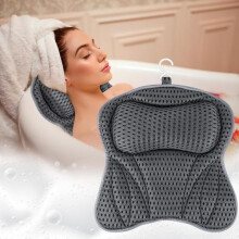Bathtub pillow with neck and shoulder support, 4D Air Mesh technology, quick drying with 6 suction cups, 42*45cm