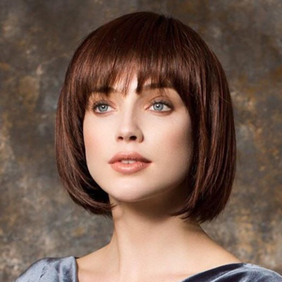 TANGNADE Brazilian Virgin Hair Full Lace Wig Compatible with Black Women Fashion, Short Straight Bobo Brown Human Hair Wig