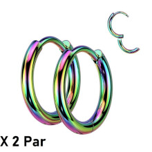 NOTE! 2 Pairs 10 mm Hoops earrings in Rainbow plated 316L steel multicolor